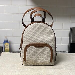NWOT Michael Kors Tan and Cream Logo Backpack Purse